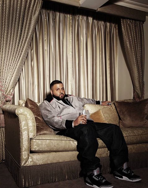 DJ Khaled wearing Air Jordan III 3 Black Cement