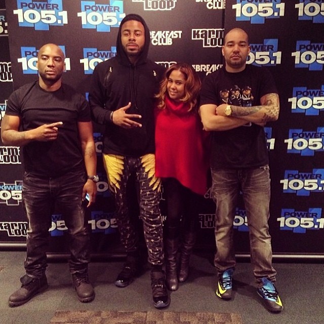 DJ Envy wearing Nike KD VI 6 Away; Sage the Gemini wearing Air Jordan XI 11 Retro Gamma