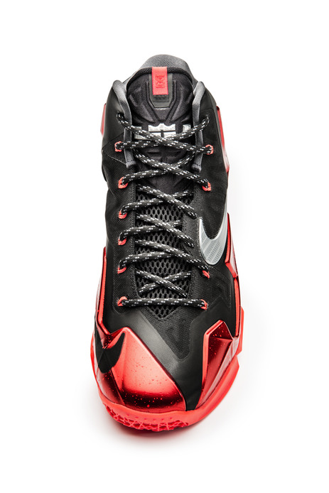 Nike LeBron 11 XI in black university red top view