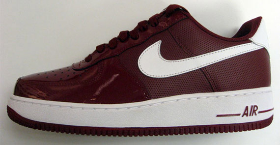 burgundy and white air force ones