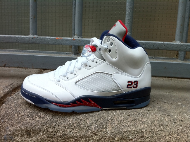 Jordan 5 red shop white and blue