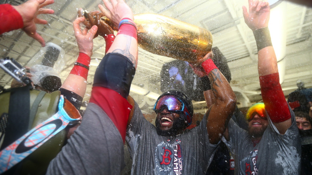 Boston Red Sox baseball player David Ortiz is shaved for One Fund