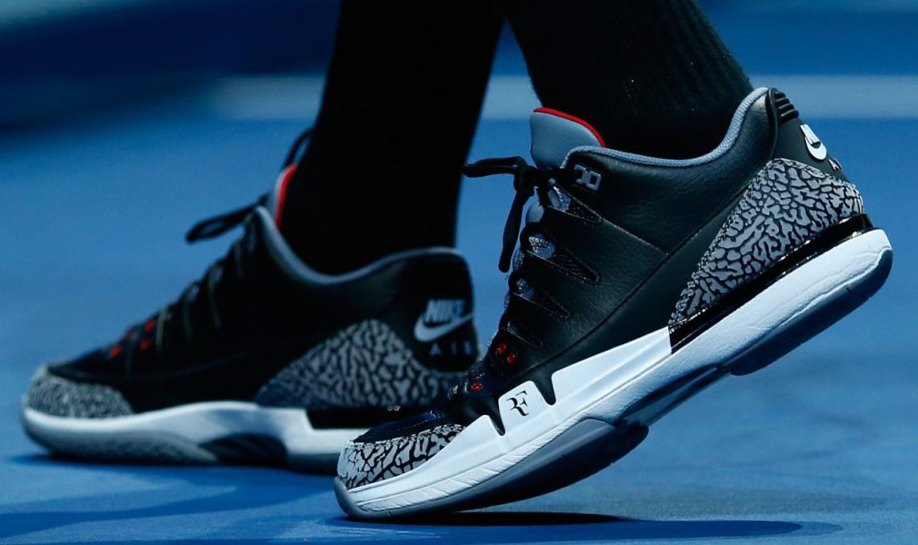 SoleWatch: Roger Federer Wears 'Black Cement' Nike Zoom Vapor Air Jordan 3  | Sole Collector
