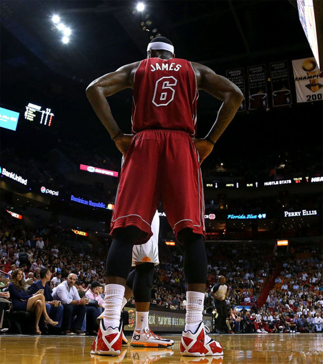 LeBron James wearing Nike LeBron 11 White/Red