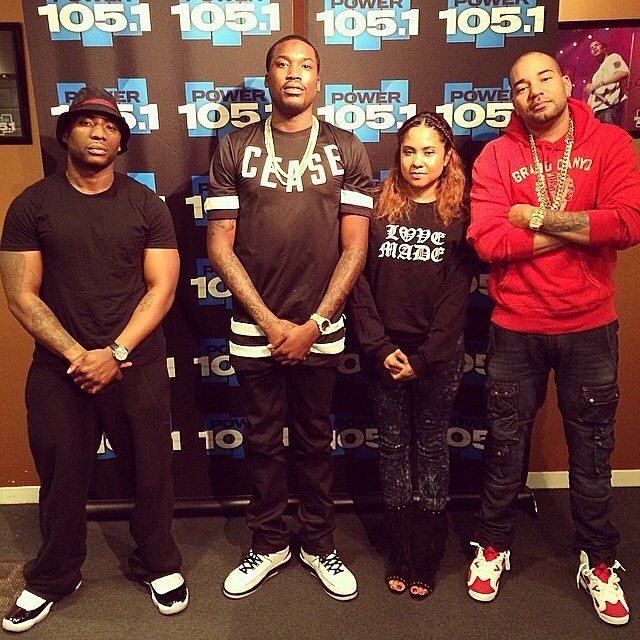 Meek Mill wearing Air Jordan II 2 Concord; DJ Envy wearing Air Jordan VI 6 Carmine; Charlamagne Tha God wearing Air Jordan XI 11 Low Concord