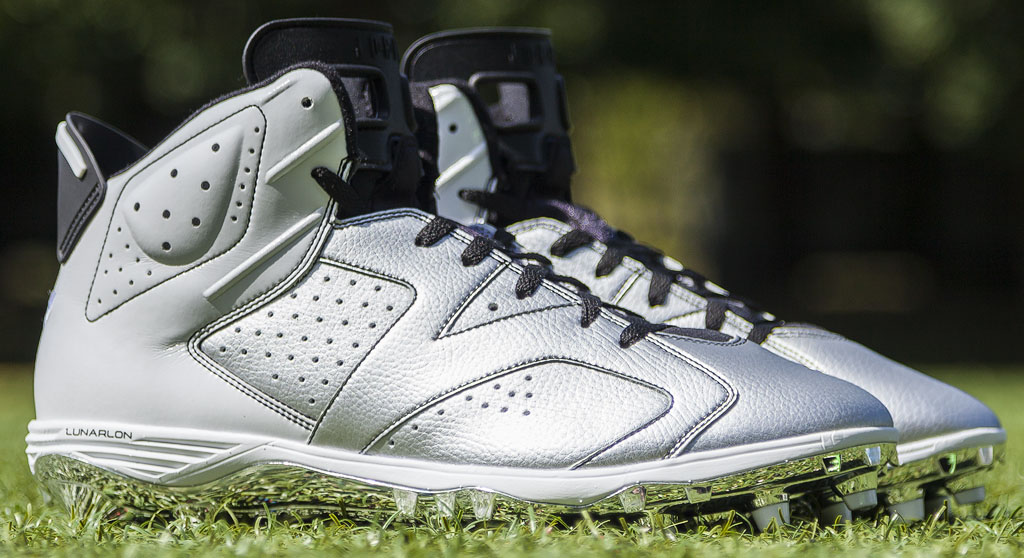 LaMarr Woodley's Air Jordan VI 6 Raiders PE Cleats (1)