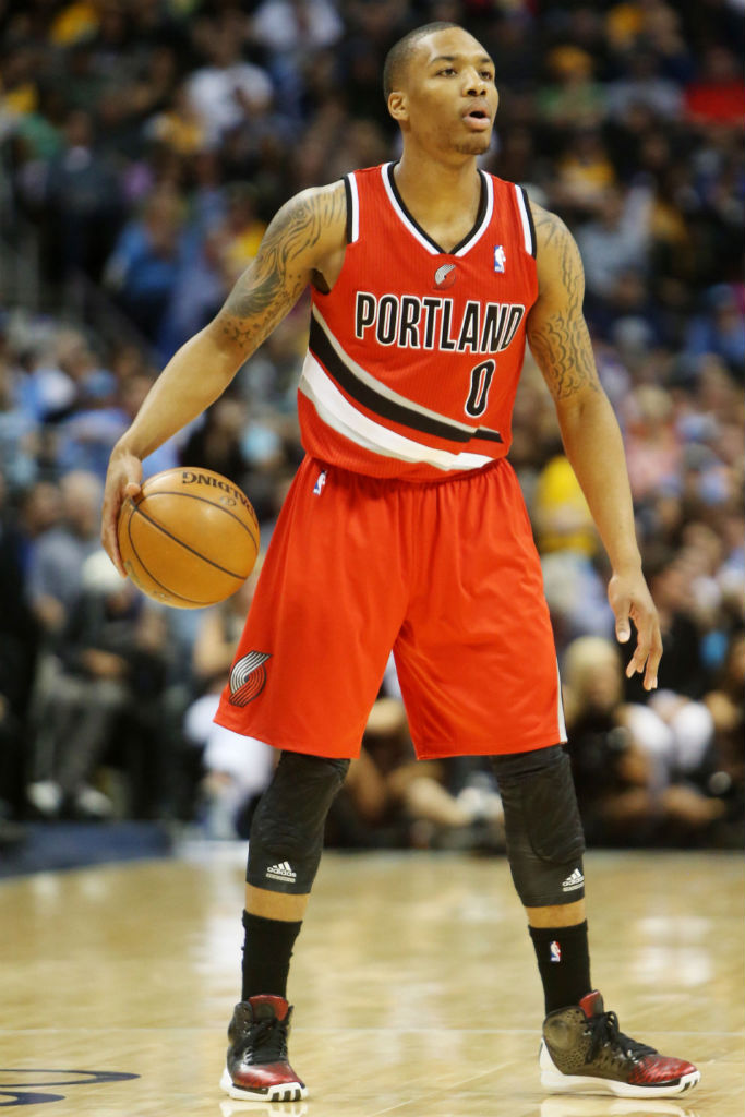 Damian Lillard wearing adidas Rose 3.5 Away