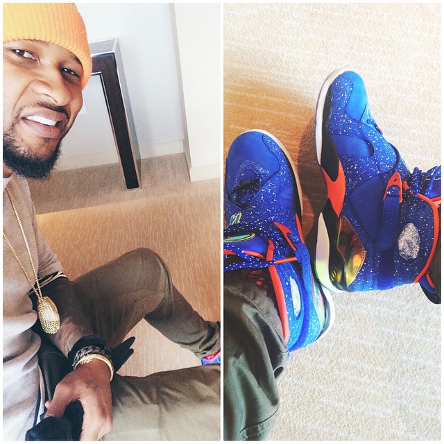 Usher wearing Air Jordan VIII 8 Doernbecher
