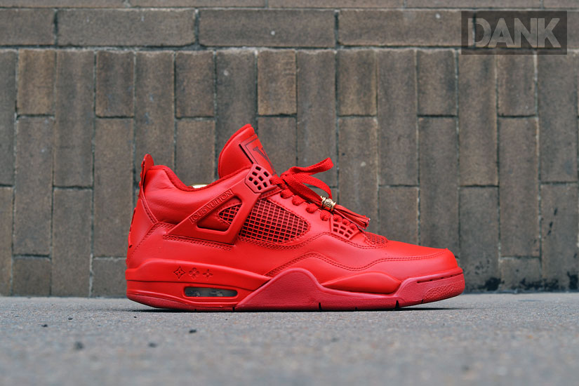 Air Jordan 4 Red Louis Vuitton Don by Dank Customs 