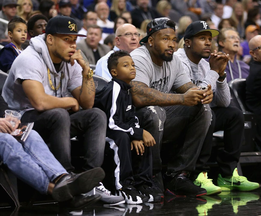 Tyrann Mathieu wearing Air Jordan 3 Stealth; Darnell Dockett wearing Air Jordan 7 Black/Red; Patrick Peterson wearing Nike Kobe 6 Christmas