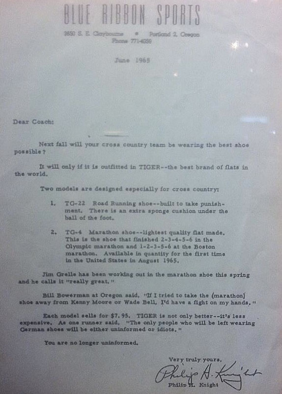 Phil Knight's Blue Ribbon Sports Letter