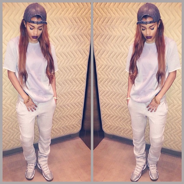 Teyana Taylor wearing Air Jordan 11 Cool Grey