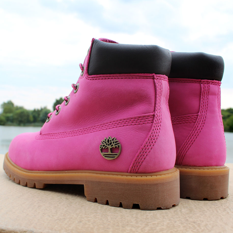 pink and black timberland boots