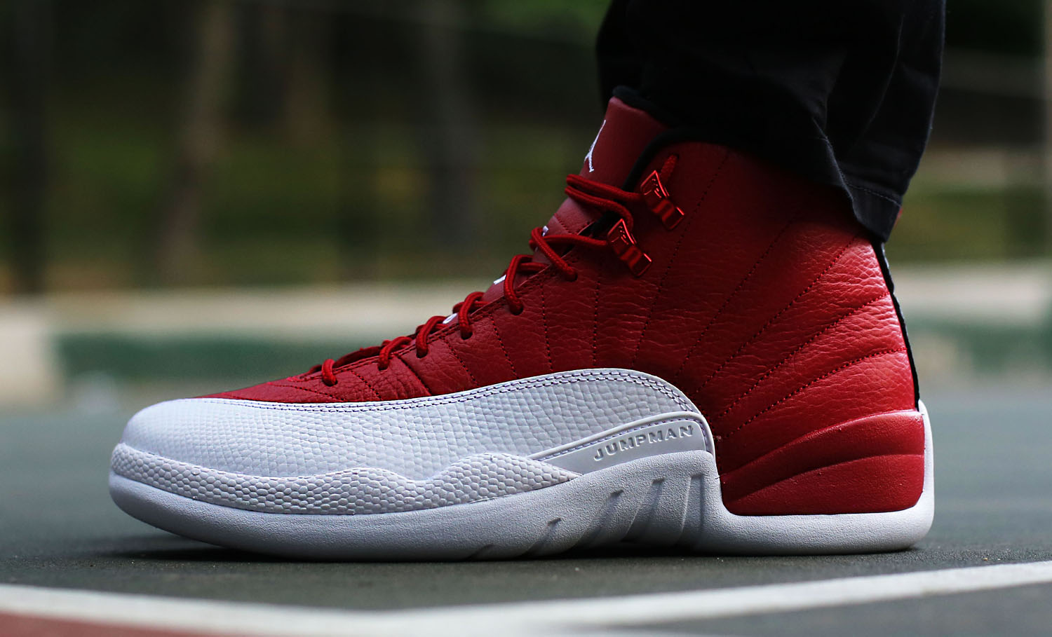 gym red 12s on feet