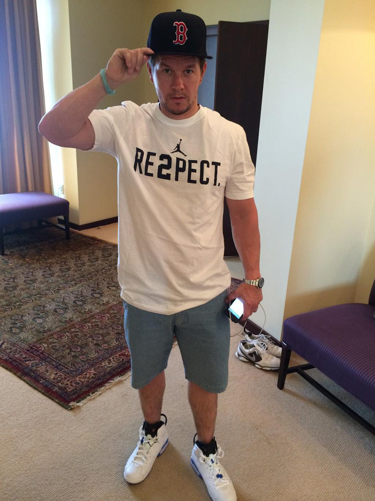 Mark Wahlberg wearing Air Jordan VI 6 Sport Blue