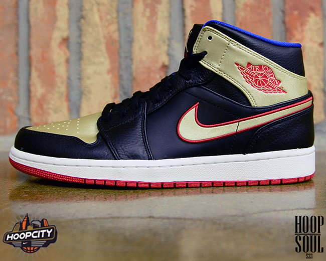 air jordan 1 mid black gold red