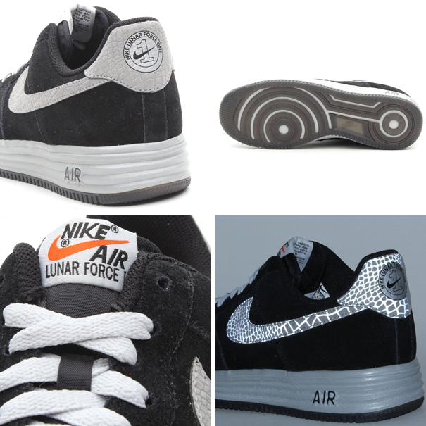 nike lunar force 1 black suede reflective silver croc details