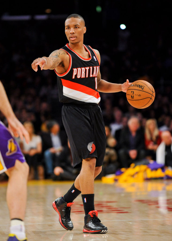 Damian Lillard wearing adidas Rose 3 Away