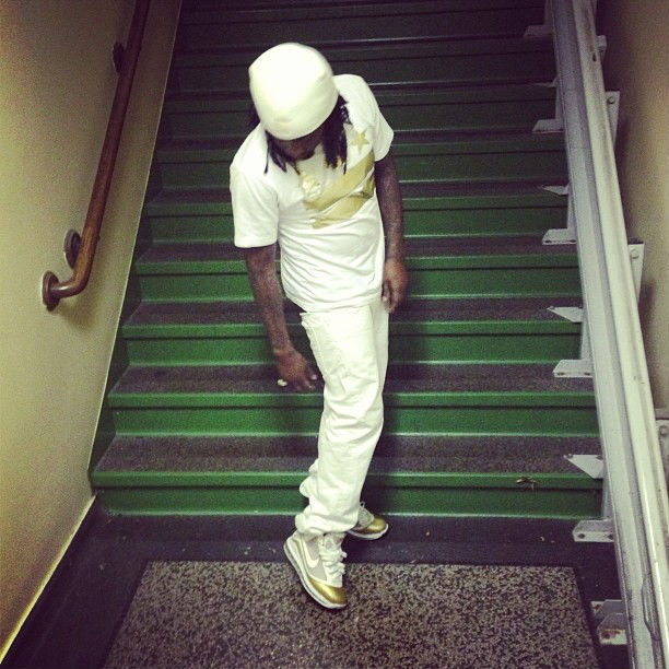 Wale wearing Nike Air Max LeBron 7 China