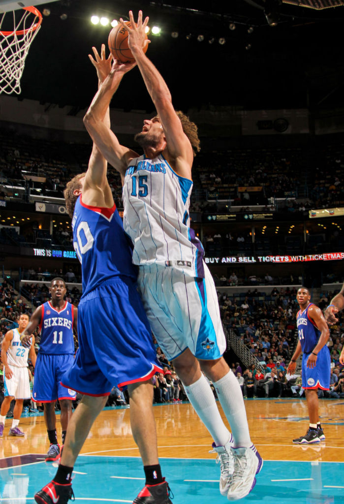 Robin Lopez wearing adidas adiZero Crazy Light 2 White Purple