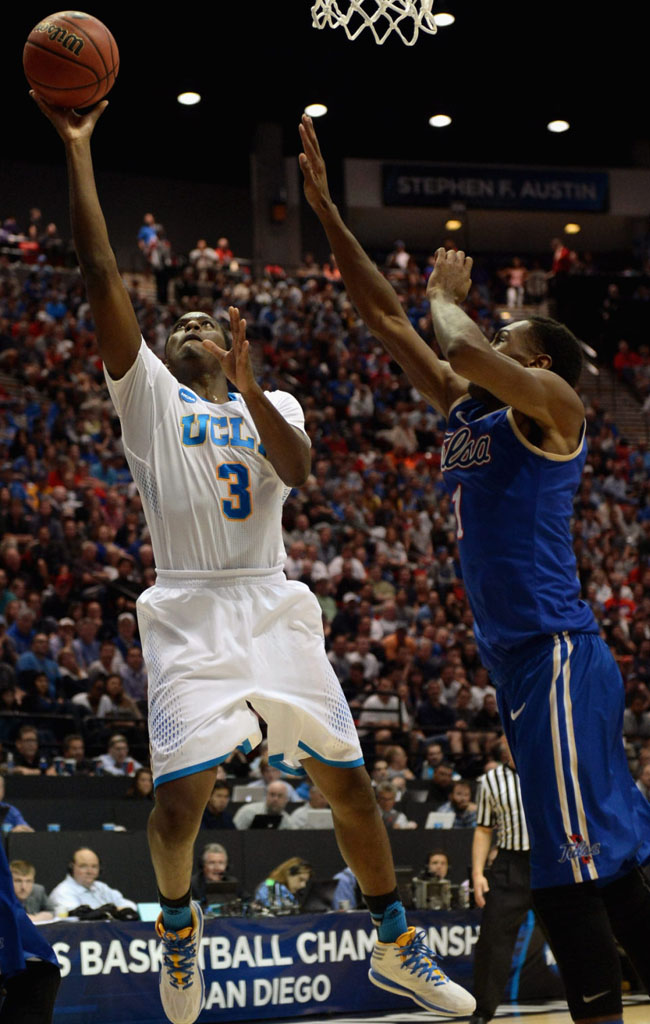 Jordan Adams wearing adidas Crazy Light 3 UCLA PE