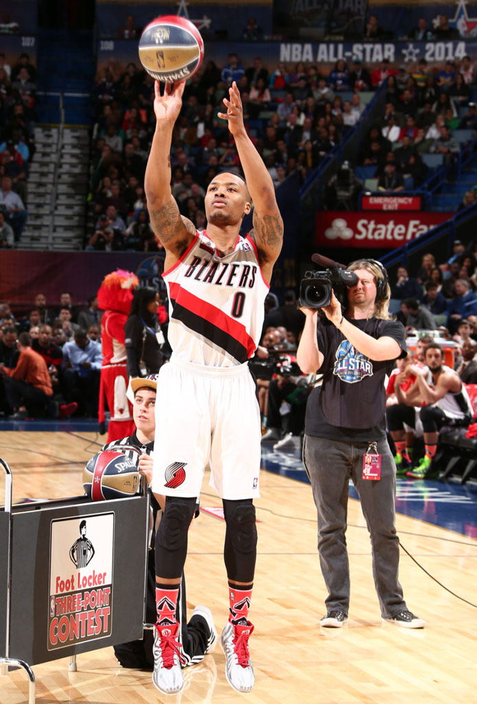 Damian Lillard wearing adidas D Rose 4.5 Home