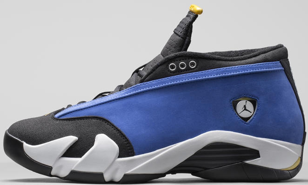 black and blue jordan 14s