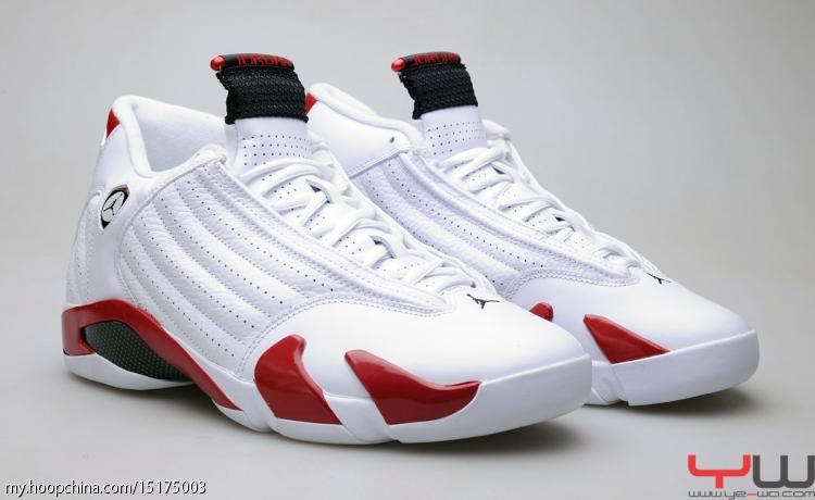 white and red jordan 14s