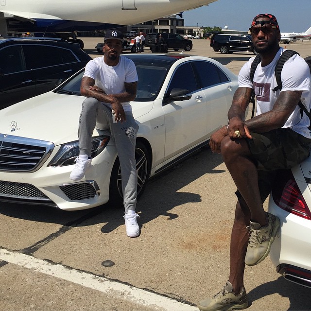 J.R. Smith wearing the Nike Air Force 1; LeBron James wearing the 'German'y Nike Air 180 SP