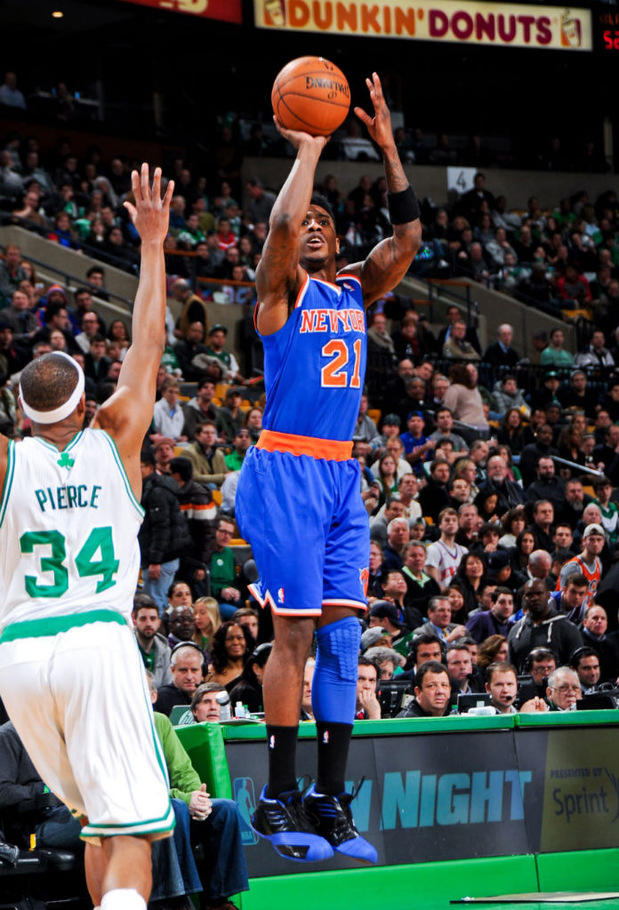 Iman Shumpert wearing adidas TMAC 1 Black Blue