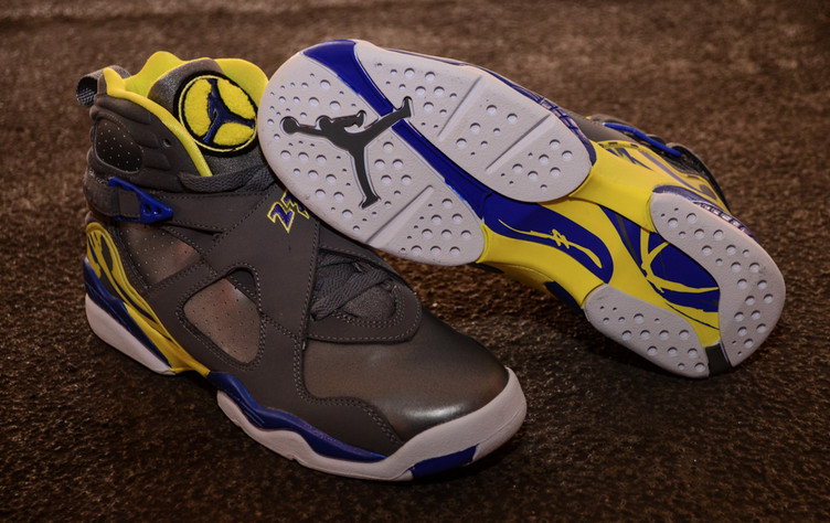 Jordan 8 cheap grey blue yellow