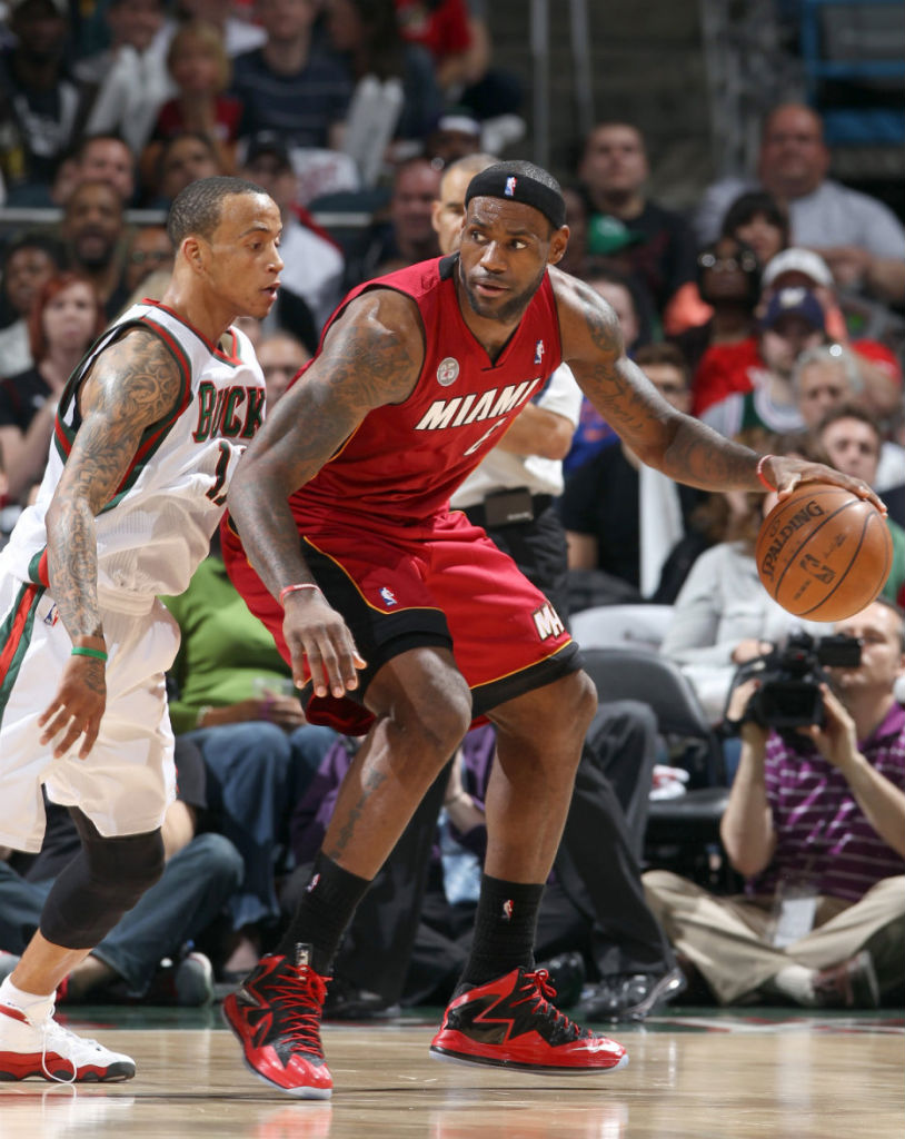 LeBron James wearing Nike LeBron X PS Elite Red Black PE (6)