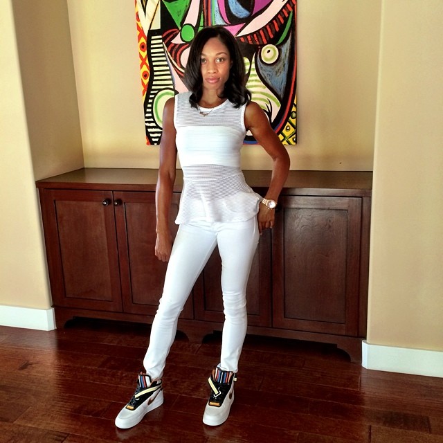 Allyson Felix wearing Nike Air Force 1 Hi RT