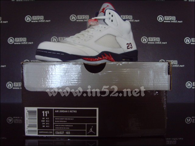 Air Jordan Retro 5 White Midnight Navy Varsity Red 136027-103