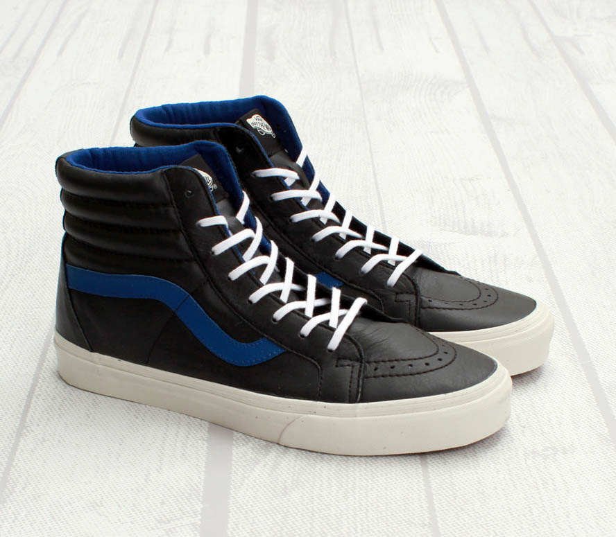 black vans with blue stripe