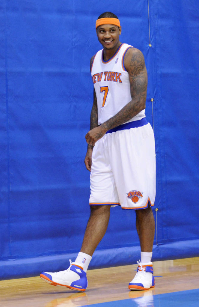 Carmelo Anthony wearing Jordan Melo 1.5 Knicks