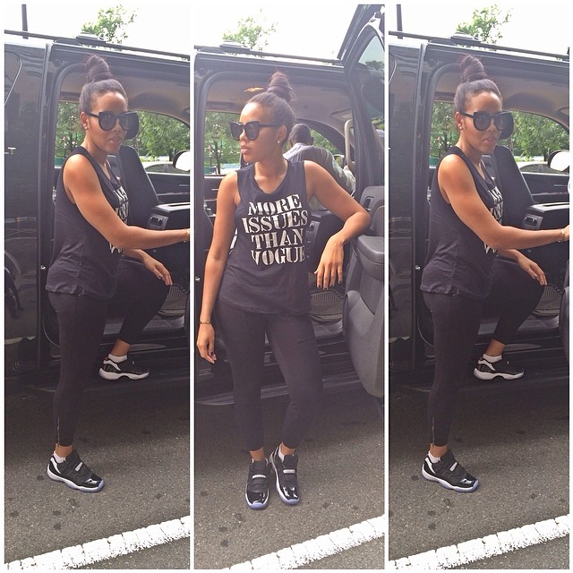 Angela Simmons wearing Air Jordan XI 11 Low Infrared 23