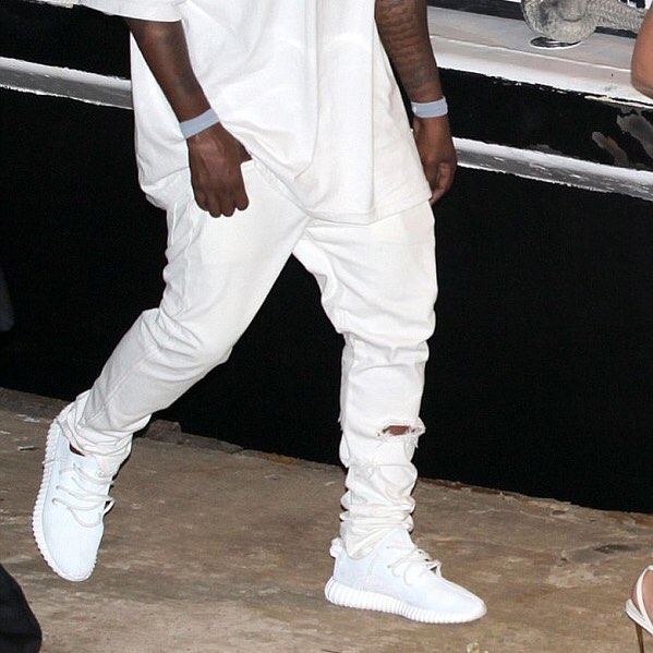 all white yeezys on feet