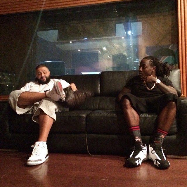 DJ Khaled wearing Air Jordan III 3 Cement; Ace Hood wearing Air Jordan XIV 14 Black Toe