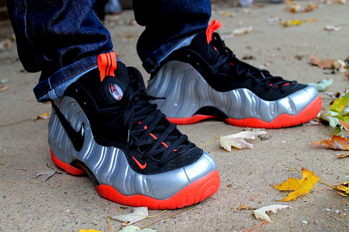 hyper crimson foamposite on feet