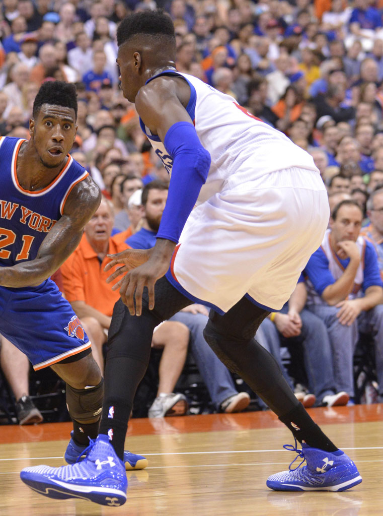 Nerlens Noel wearing Under Armour ClutchFit Drive Blue (1)