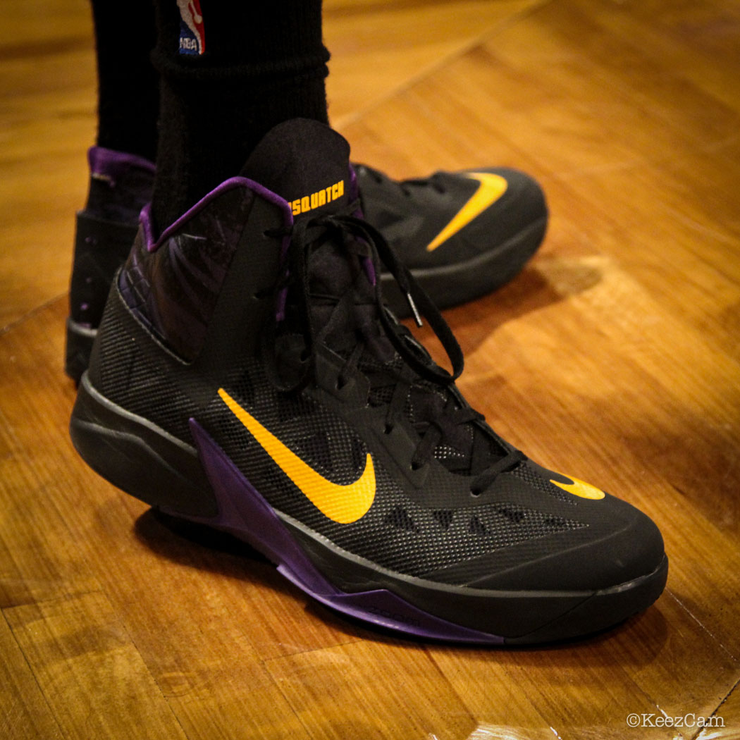 SoleWatch // Up Close At Barclays for Nets vs Lakers - Chris Kaman wearing Nike Hyperfuse 2013 PE
