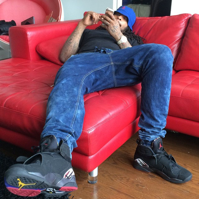 Waka Flocka Flame wearing Air Jordan VIII 8 Playoff