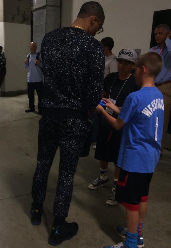 Russell Westbrook wearing Air Jordan 11 XI Gamma Blue