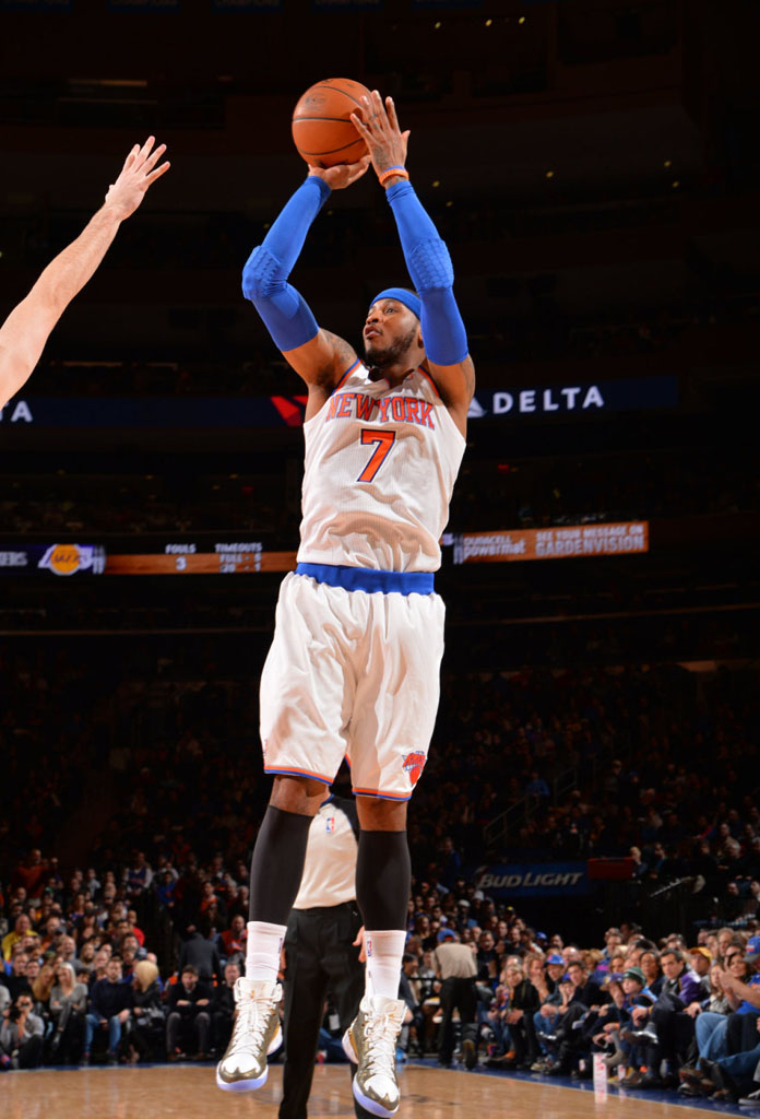 Carmelo Anthony wearing Jordan Melo M10 Awards Season