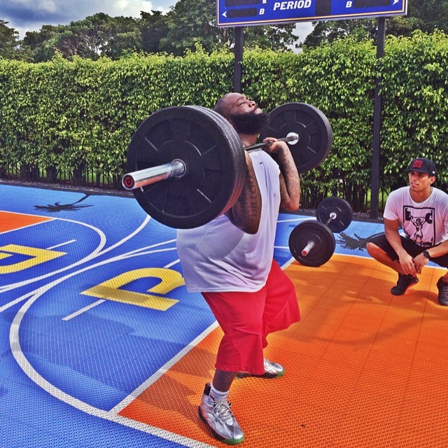 Rick Ross wearing Reebok Shaqnosis Steel