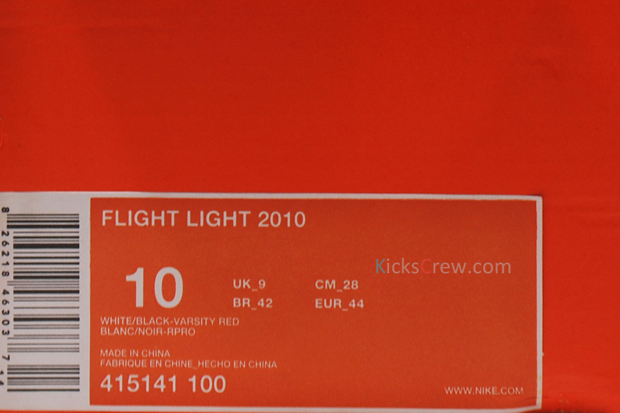 Nike Flight Light 2010 White Black Varsity Red 415141-100