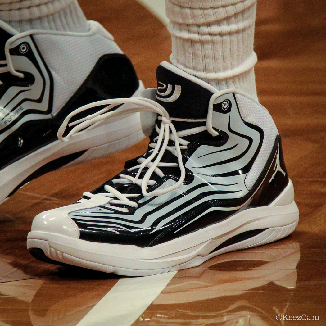 SoleWatch // Up Close At Barclays for Nets vs Clippers - Joe Johnson wearing Jordan Aero Mania PE