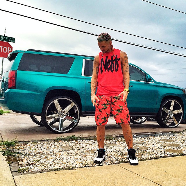 Riff Raff wearing Air Jordan X 10 Powder