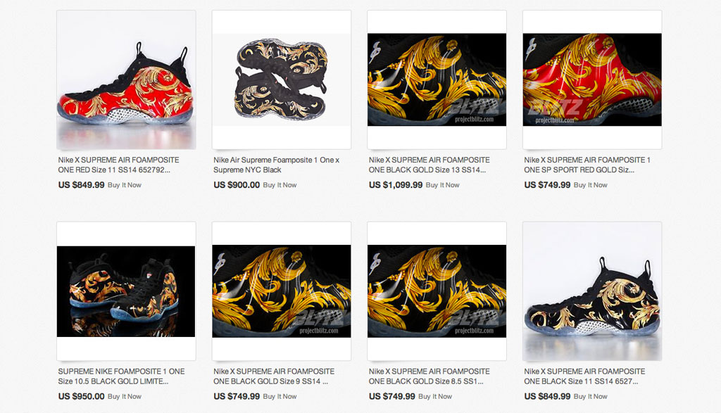 eBay Stats for the Supreme x Nike Air Foamposite One Paul